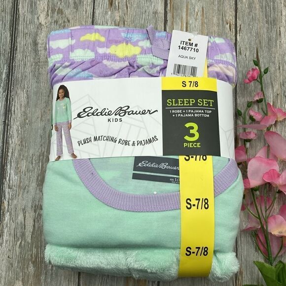 Eddie Bauer Girls 3-Piece Cozy Plush Robe and Pajama Lounge Sleep Set Size S 7/8 - Picture 1 of 8